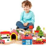 Wood Train Tracks & Trains Toys for Toddlers